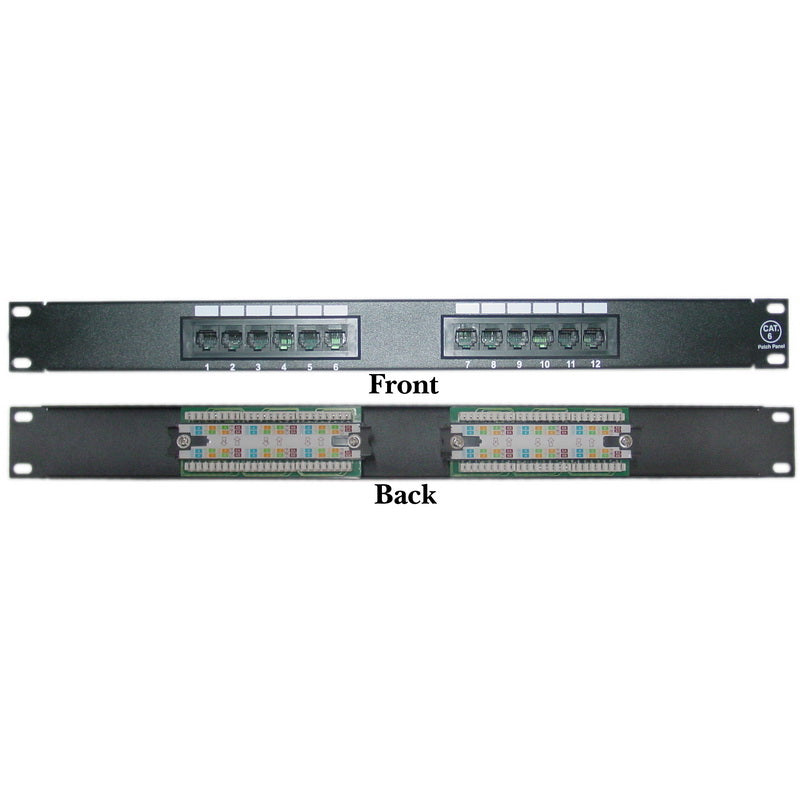 12-port Cat6 1U rackmount patch panel
